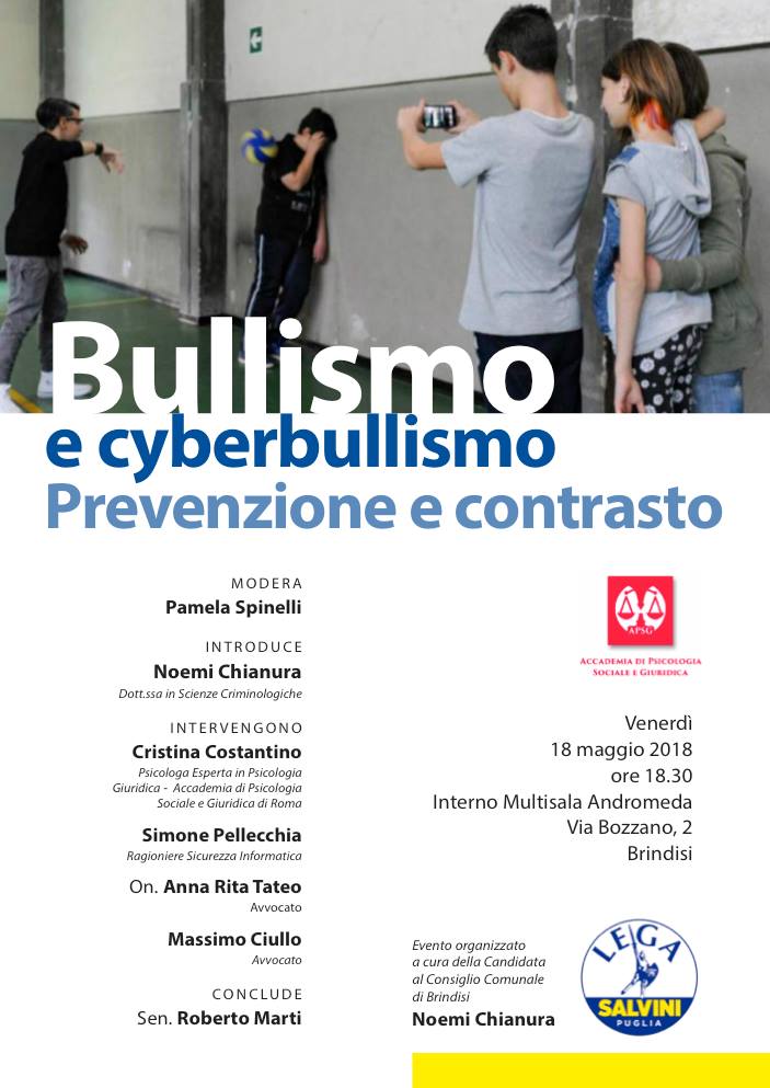 La Candidata Consigliera Noemi Chianura Lega Presenta Convegno Sul Tema Bullismo E Cyberbullismo Prevenzione E Contrasto New Pam It Informiamo Brindisi E Provincia